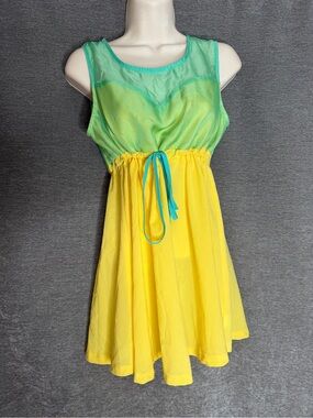 Green & Yellow Sheer Waist Tie Sundress
